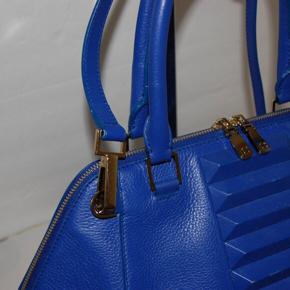 ❤️ Kristina George Izabelle Blue Leather Satchel Hand Bag Purse Shoulder Bag - Picture 4 of 11